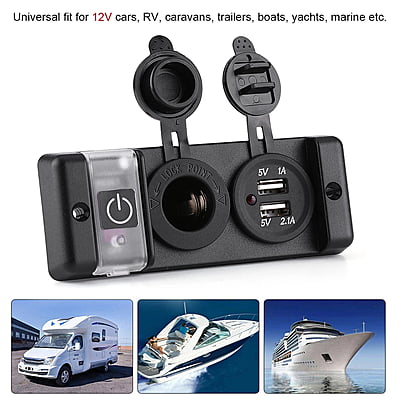 3 in 1 Panel USB Socket + Cigarette Lighter Outlet + Switch With Cover 3 in 1 Panel USB Socket + Cigarette Lighter Outlet + Switch With Cover